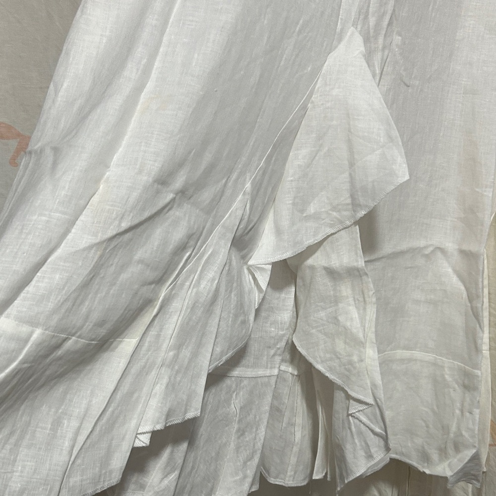 Elegant White Linen Ruffled Front Maxi Skirt 40 - Picture 2 of 8
